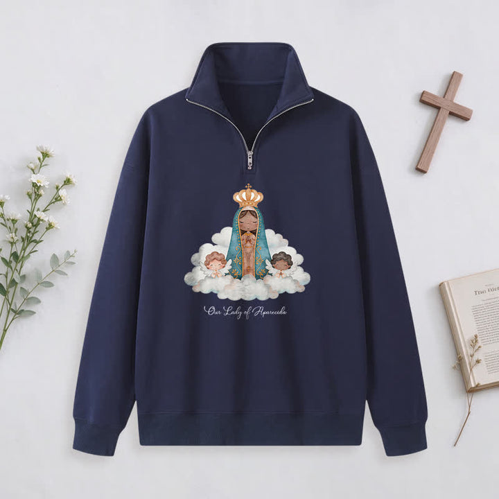 Christianartworkshop Our Lady Of Aparecida Statement Half-Zip Pullover - Navy Blue - 3XL - image 10