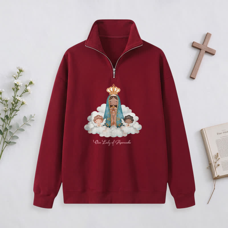 Christianartworkshop Our Lady Of Aparecida Statement Half-Zip Pullover - Wine - 3XL - image 4