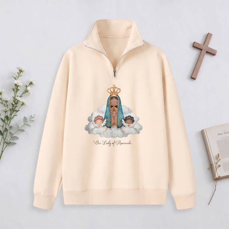 Christianartworkshop Our Lady Of Aparecida Statement Half-Zip Pullover - Beige - 3XL - image 2