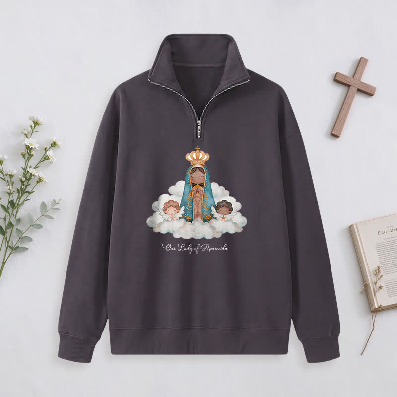 Christianartworkshop Our Lady Of Aparecida Statement Half-Zip Pullover - Dark Grey - 3XL - image 11