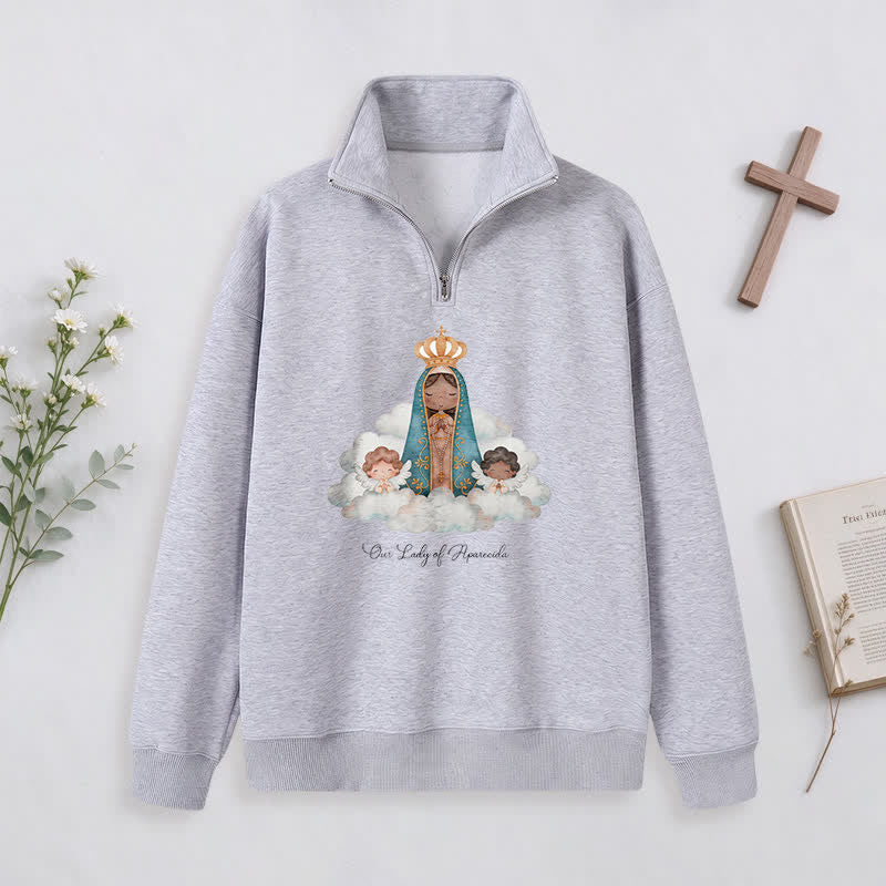 Christianartworkshop Our Lady Of Aparecida Statement Half-Zip Pullover - Grey - 3XL - image 13