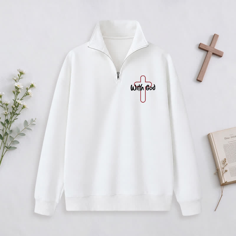 Christianartworkshop With God Cross Statement Half-Zip Pullover - image 2