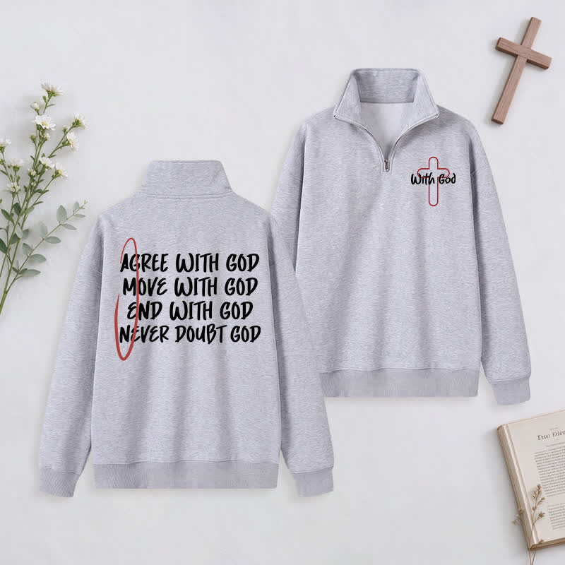 Christianartworkshop With God Cross Statement Half-Zip Pullover - Light Grey - 3XL - image 20