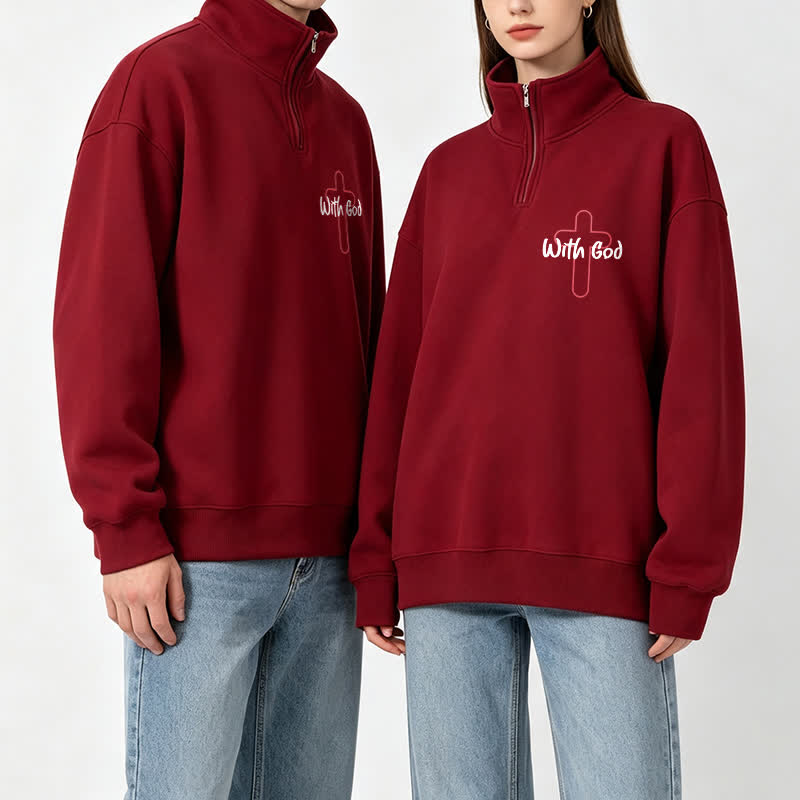 Christianartworkshop With God Cross Statement Half-Zip Pullover - image 7