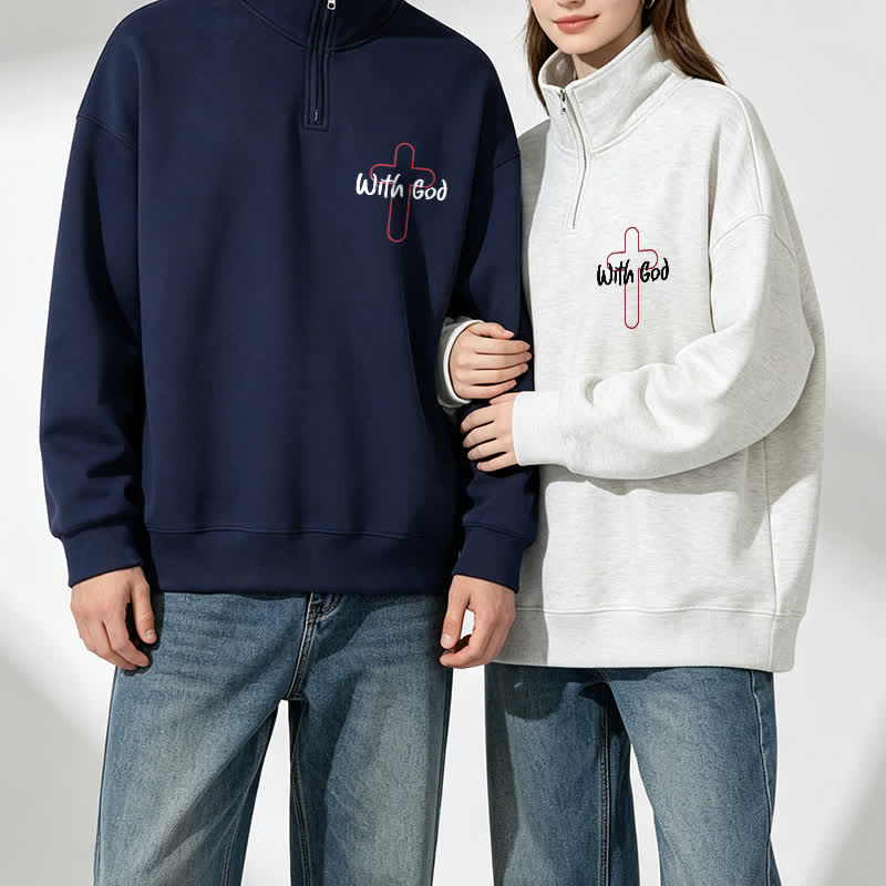 Christianartworkshop With God Cross Statement Half-Zip Pullover - image 3