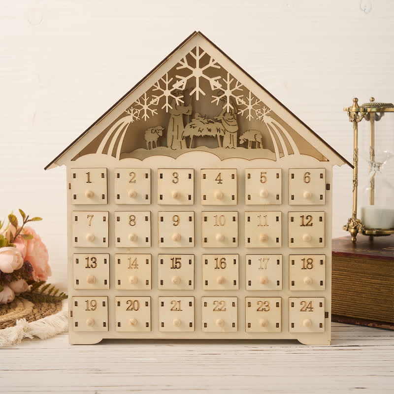 Christianartworkshop Lighted Nativity 24-Drawer Wooden House Calendar - Nativity - image 0