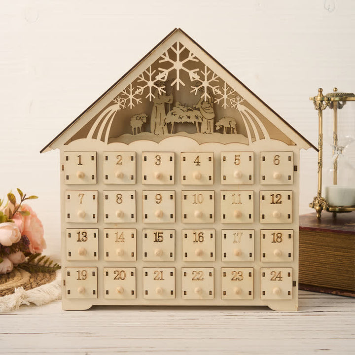 Christianartworkshop Lighted Nativity 24-Drawer Wooden House Calendar - Nativity - image 0
