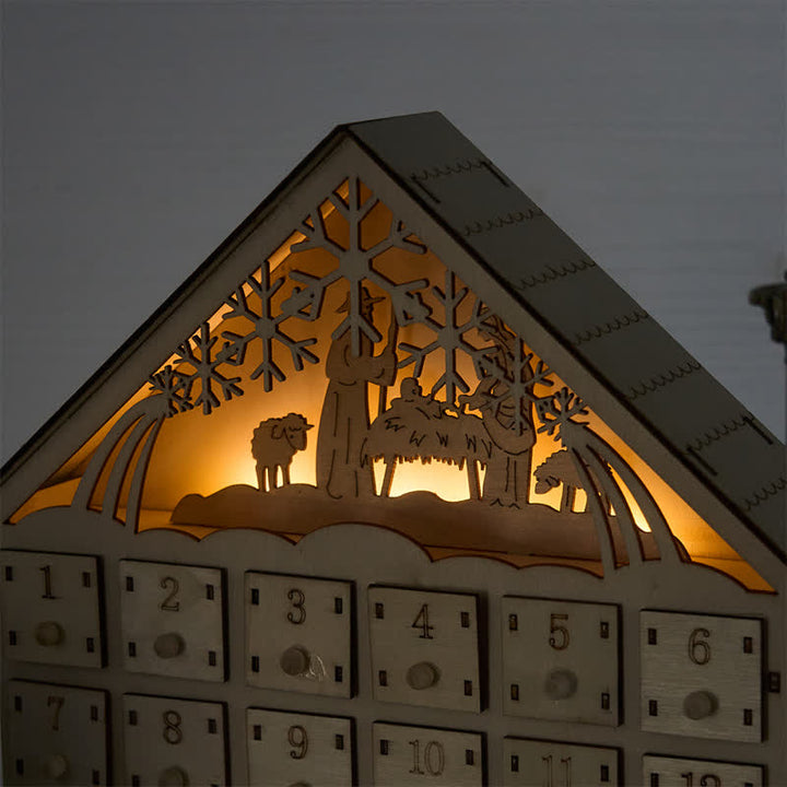 Christianartworkshop Lighted Nativity 24-Drawer Wooden House Calendar - image 5