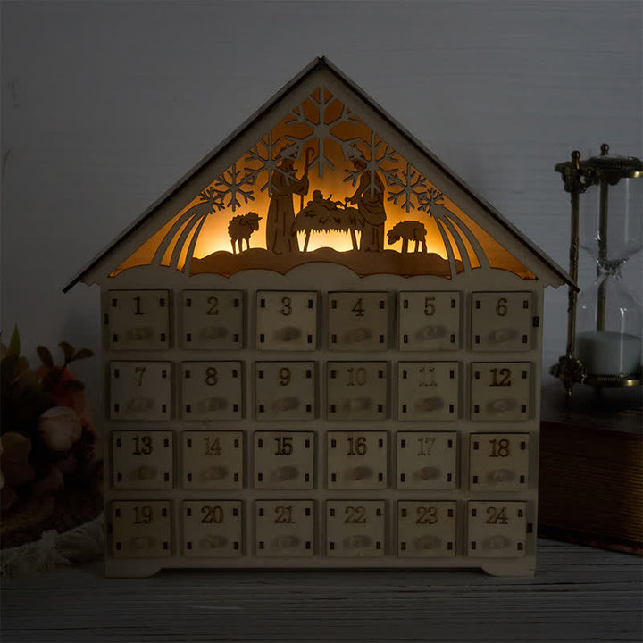 Christianartworkshop Lighted Nativity 24-Drawer Wooden House Calendar - image 3