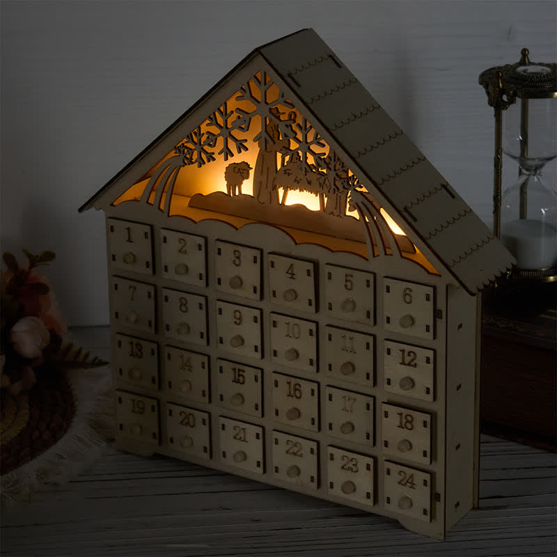 Christianartworkshop Lighted Nativity 24-Drawer Wooden House Calendar - image 4