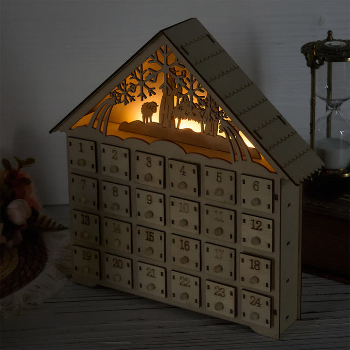 Christianartworkshop Lighted Nativity 24-Drawer Wooden House Calendar - image 4