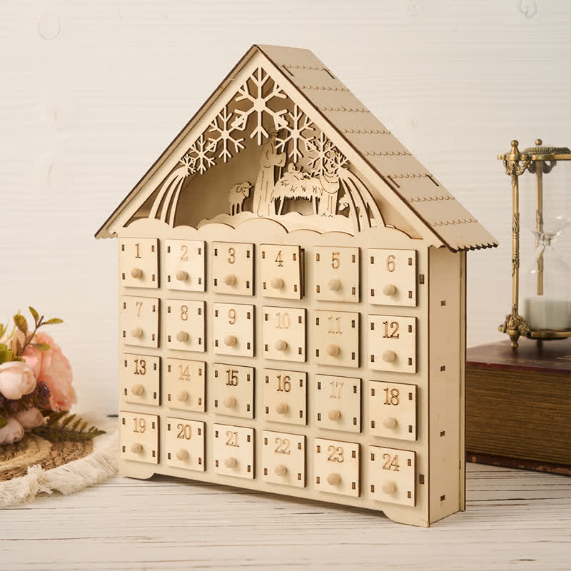 Christianartworkshop Lighted Nativity 24-Drawer Wooden House Calendar - image 1