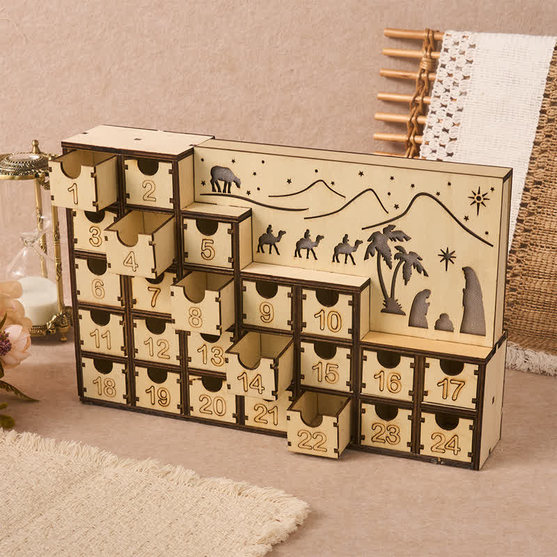 Christianartworkshop Illuminated Nativity Journey 24-Drawer Wooden Calendar - image 2