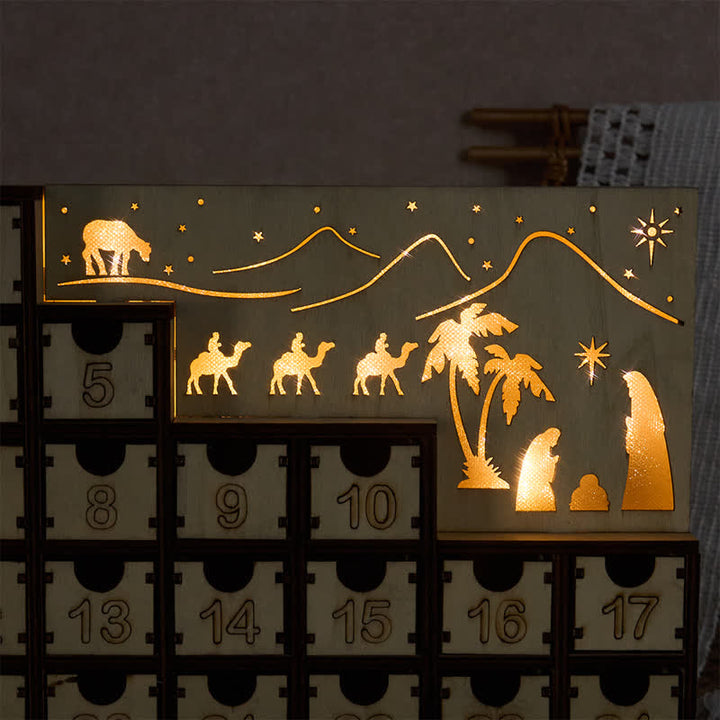 Christianartworkshop Illuminated Nativity Journey 24-Drawer Wooden Calendar - image 4