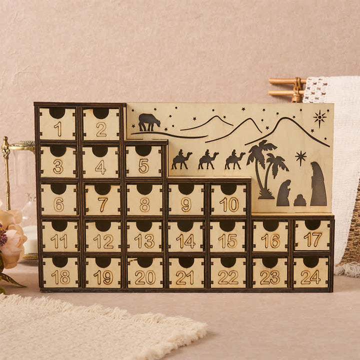 Christianartworkshop Illuminated Nativity Journey 24-Drawer Wooden Calendar - Nativity - image 0