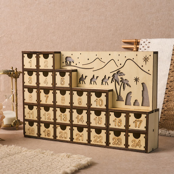 Christianartworkshop Illuminated Nativity Journey 24-Drawer Wooden Calendar - image 1