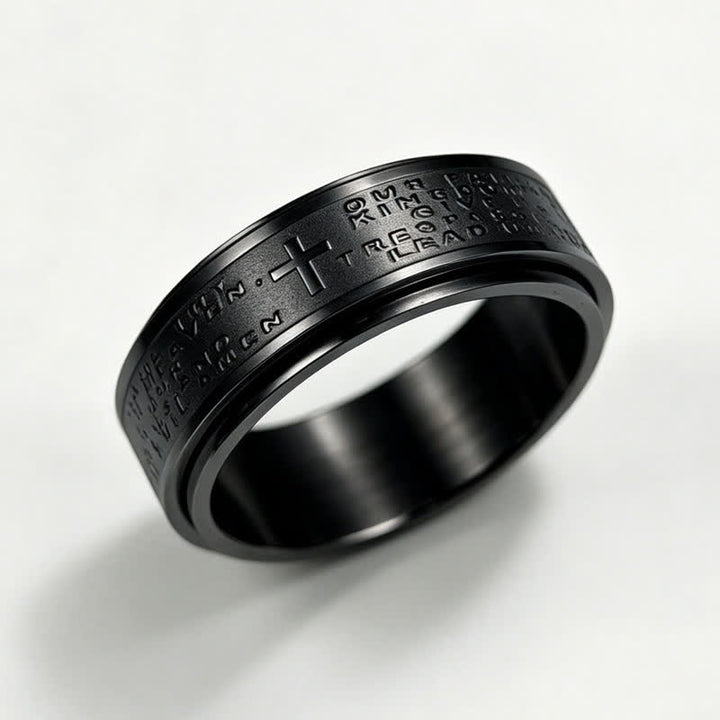 Christianartworkshop Smooth Rotatable Cross Lord’s Prayer Ring: Badge of Quiet Devotional Serenity - Black - US 14 - image 2