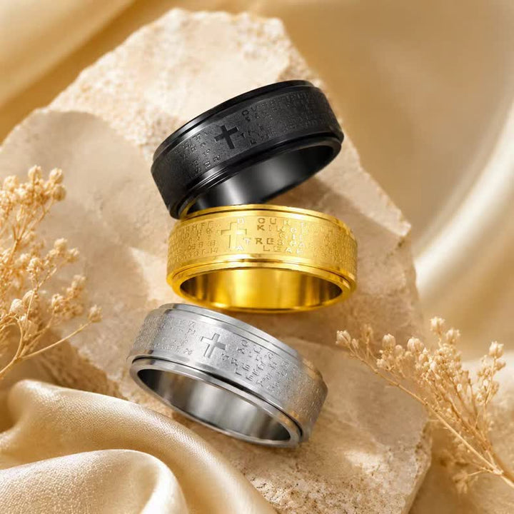 Christianartworkshop Smooth Rotatable Cross Lord’s Prayer Ring: Badge of Quiet Devotional Serenity - image 0