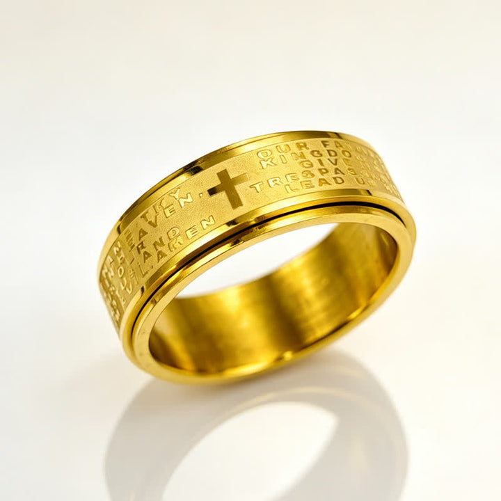 Christianartworkshop Smooth Rotatable Cross Lord’s Prayer Ring: Badge of Quiet Devotional Serenity - Golden - US 14 - image 3