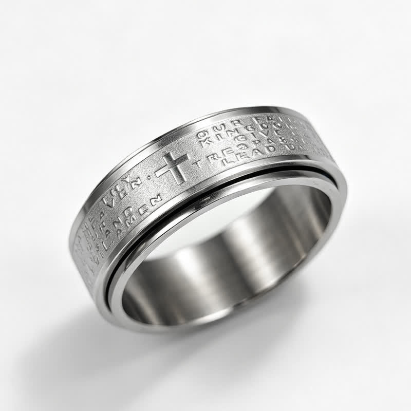 Christianartworkshop Smooth Rotatable Cross Lord’s Prayer Ring: Badge of Quiet Devotional Serenity - Silver - US 14 - image 4