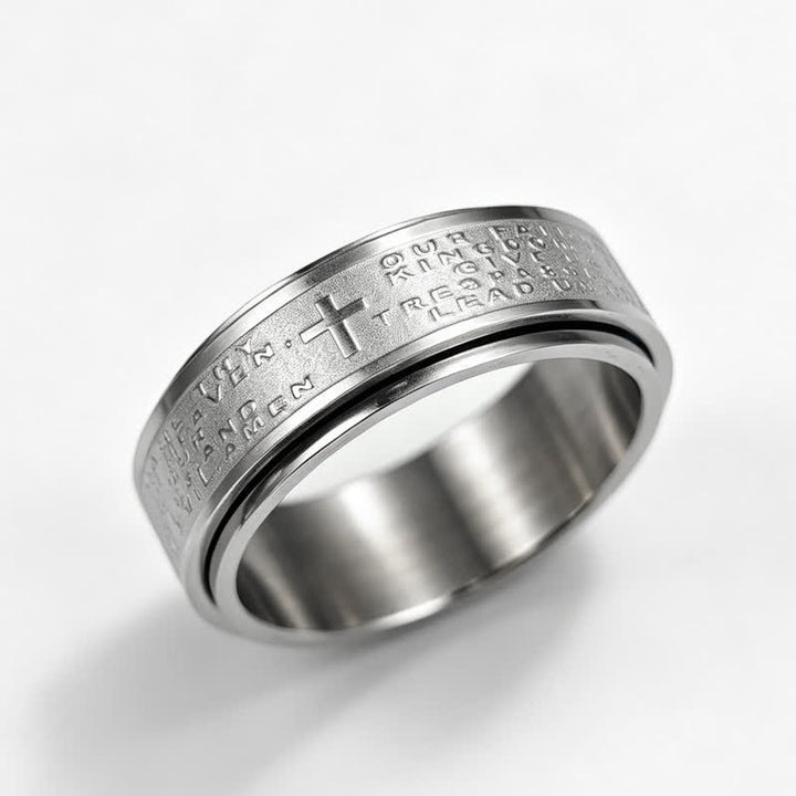 Christianartworkshop Smooth Rotatable Cross Lord’s Prayer Ring: Badge of Quiet Devotional Serenity - Silver - US 14 - image 4
