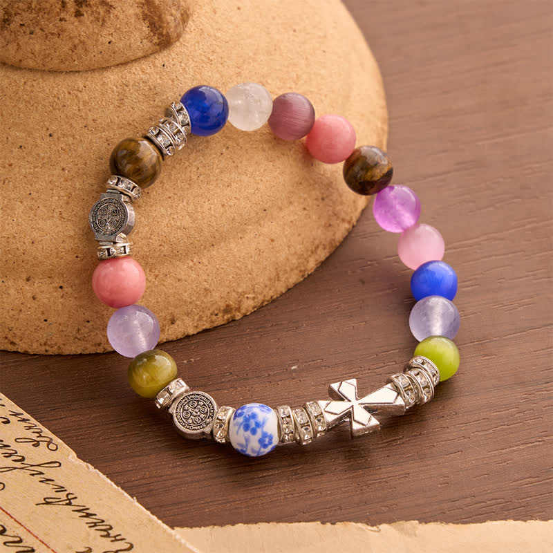 Christianartworkshop St. Benedict Medal Agate Cross Bracelet: Carrier of Soothing Sacred Blessing - image 2