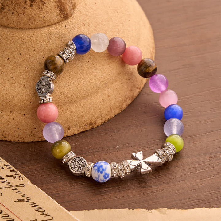 Christianartworkshop St. Benedict Medal Agate Cross Bracelet: Carrier of Soothing Sacred Blessing - image 2