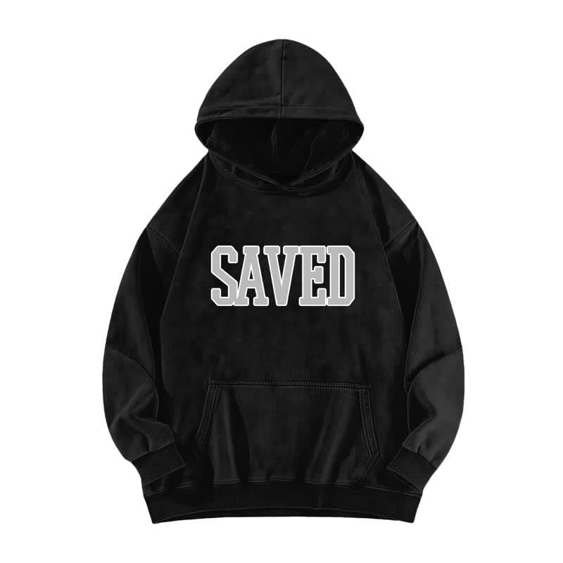Christianartworkshop Saved Varsity Front Print Fleece Washed Hoodie - Black - 5XL - image 1