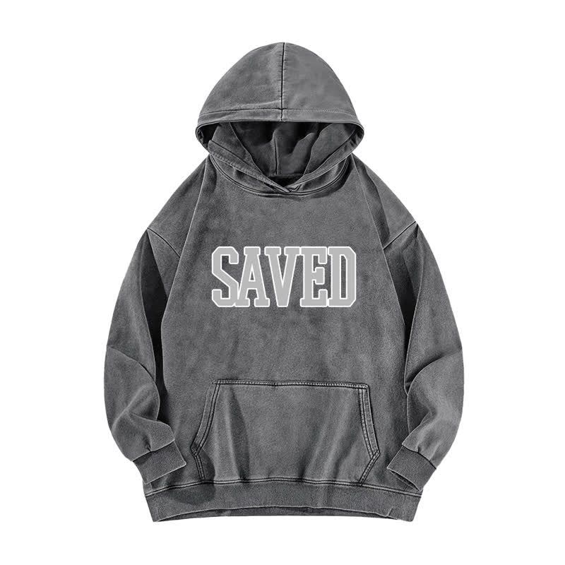 Christianartworkshop Saved Varsity Front Print Fleece Washed Hoodie - Grey - 5XL - image 5