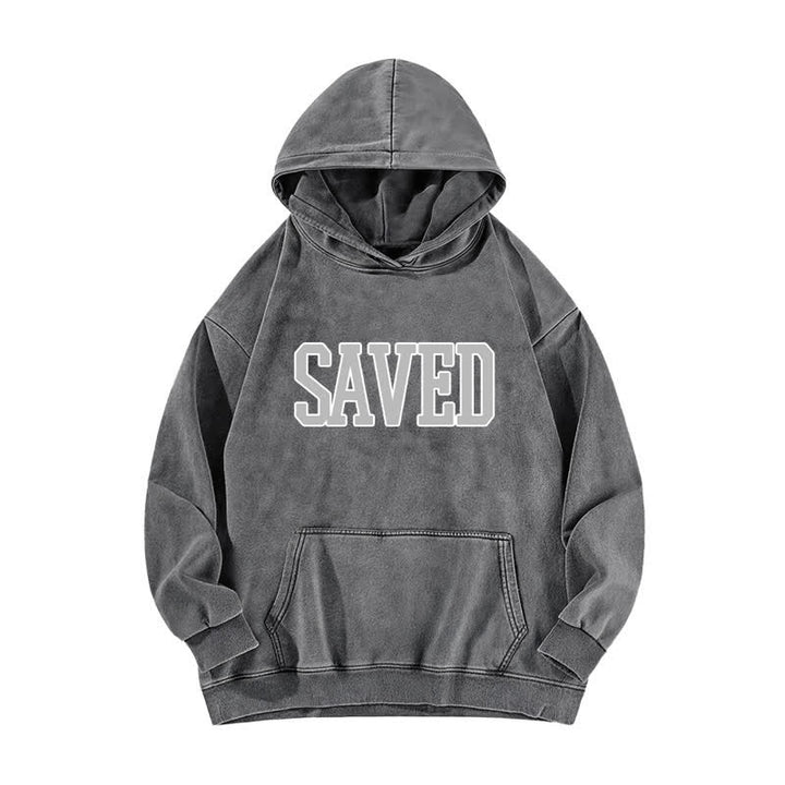 Christianartworkshop Saved Varsity Front Print Fleece Washed Hoodie - Grey - 5XL - image 5