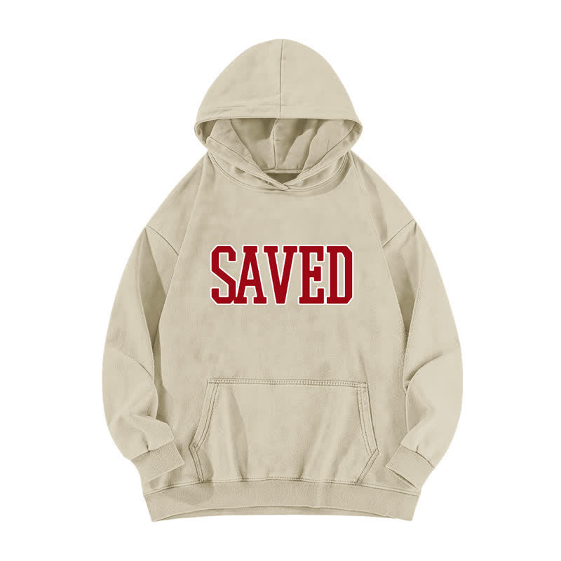 Christianartworkshop Saved Varsity Front Print Fleece Washed Hoodie - Apricot - 5XL - image 0