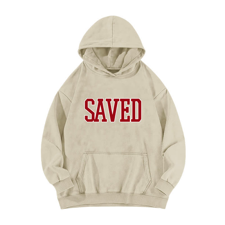 Christianartworkshop Saved Varsity Front Print Fleece Washed Hoodie - Apricot - 5XL - image 0