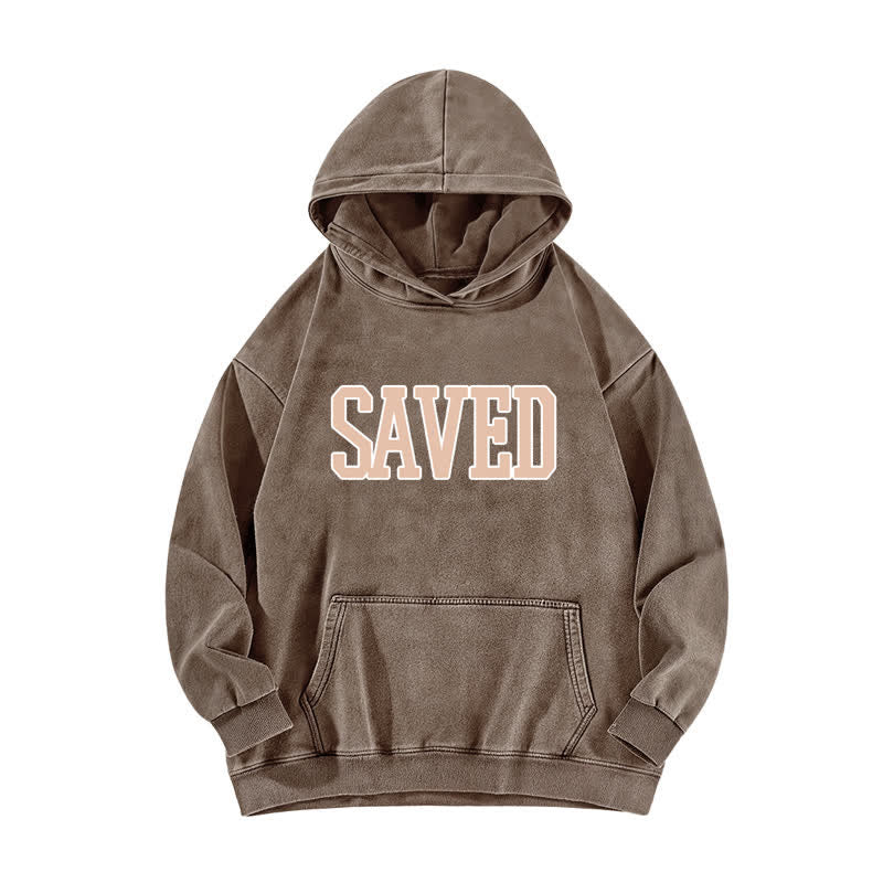 Christianartworkshop Saved Varsity Front Print Fleece Washed Hoodie - Coffee - 5XL - image 3