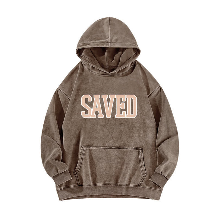 Christianartworkshop Saved Varsity Front Print Fleece Washed Hoodie - Coffee - 5XL - image 3