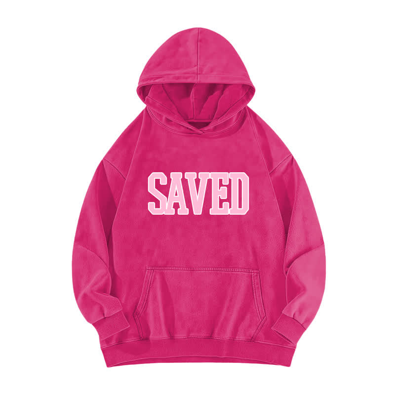 Christianartworkshop Saved Varsity Front Print Fleece Washed Hoodie - Rose - 5XL - image 2