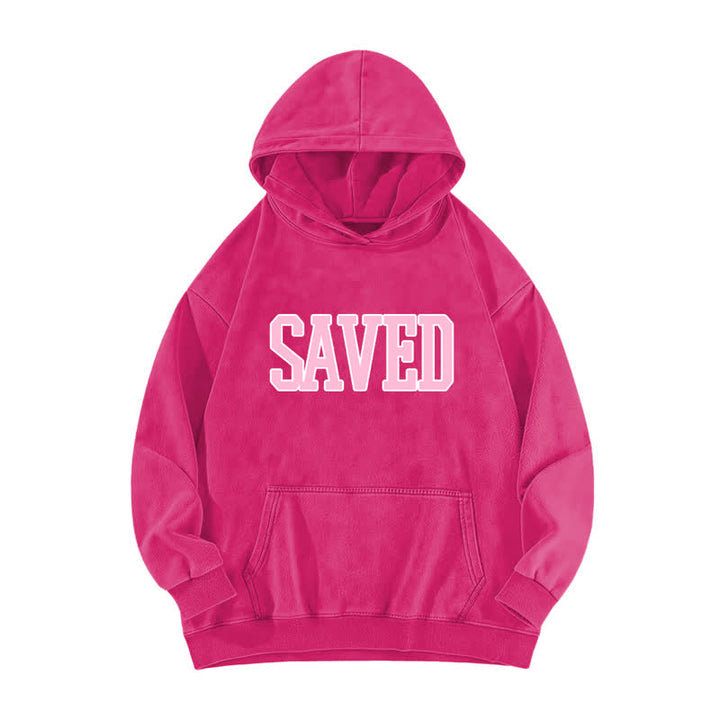 Christianartworkshop Saved Varsity Front Print Fleece Washed Hoodie - Rose - 5XL - image 2