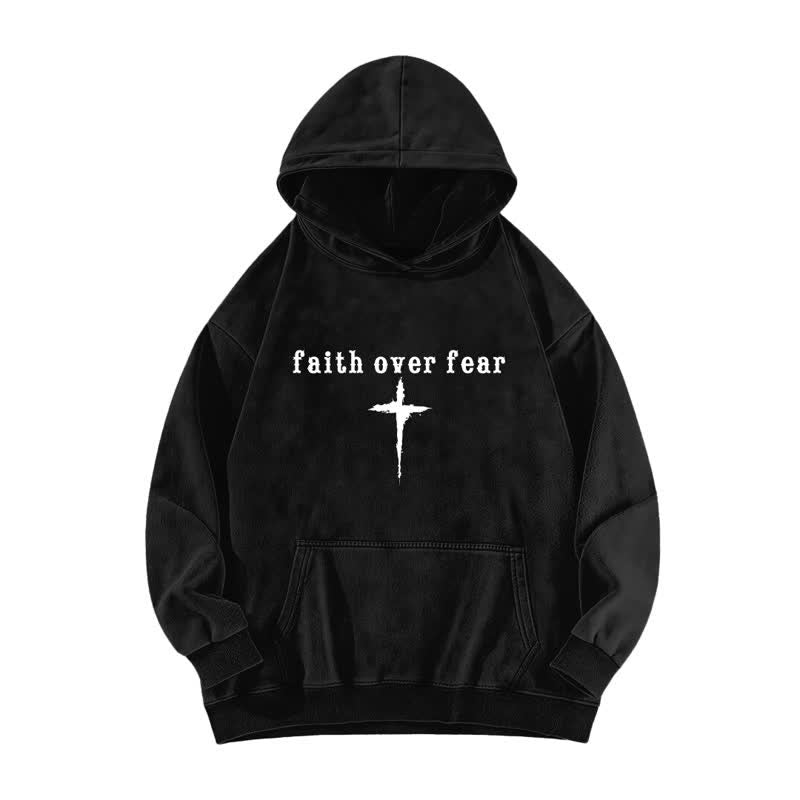 Christianartworkshop Faith Over Fear Crown Cross Black Washed Hoodie - image 2
