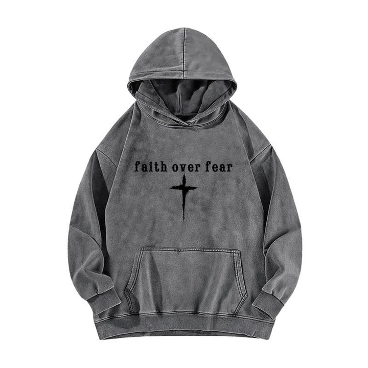 Christianartworkshop Faith Over Fear Crown Cross Black Washed Hoodie - image 8