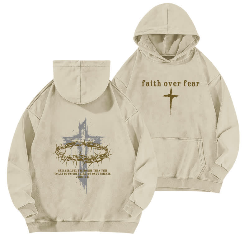 Christianartworkshop Faith Over Fear Crown Cross Black Washed Hoodie - Apricot - 5XL - image 3