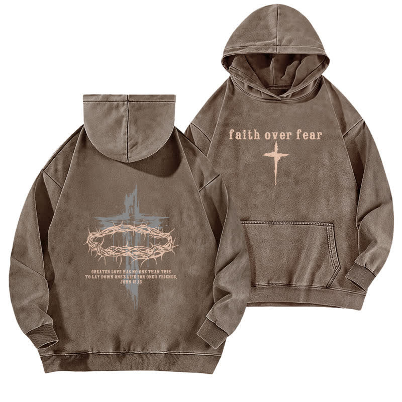 Christianartworkshop Faith Over Fear Crown Cross Black Washed Hoodie - Coffee - 5XL - image 15