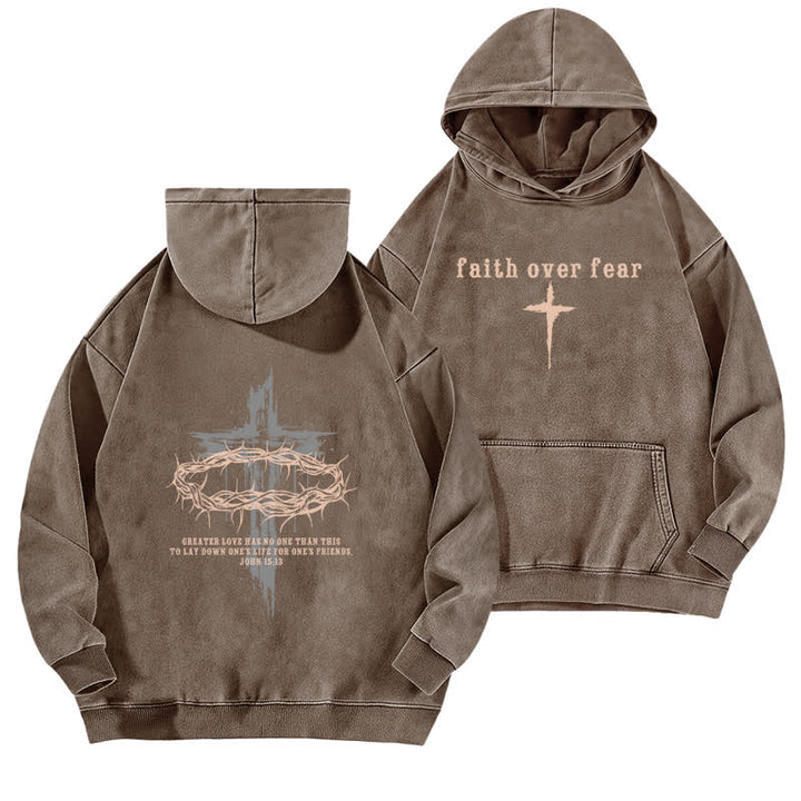 Christianartworkshop Faith Over Fear Crown Cross Black Washed Hoodie - Coffee - 5XL - image 15