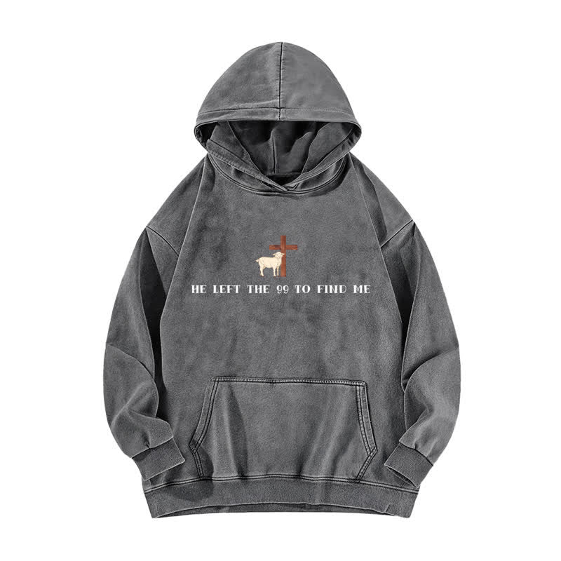 Christianartworkshop He Left The 99 Lamb Graphic Washed Hoodie - Grey - 5XL - image 1