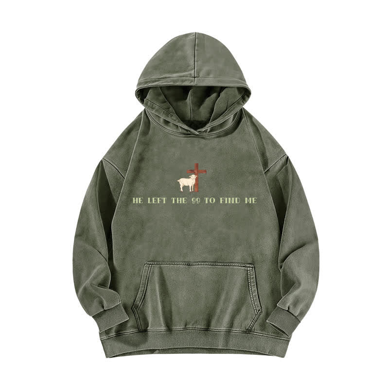 Christianartworkshop He Left The 99 Lamb Graphic Washed Hoodie - Army Green - 5XL - image 3
