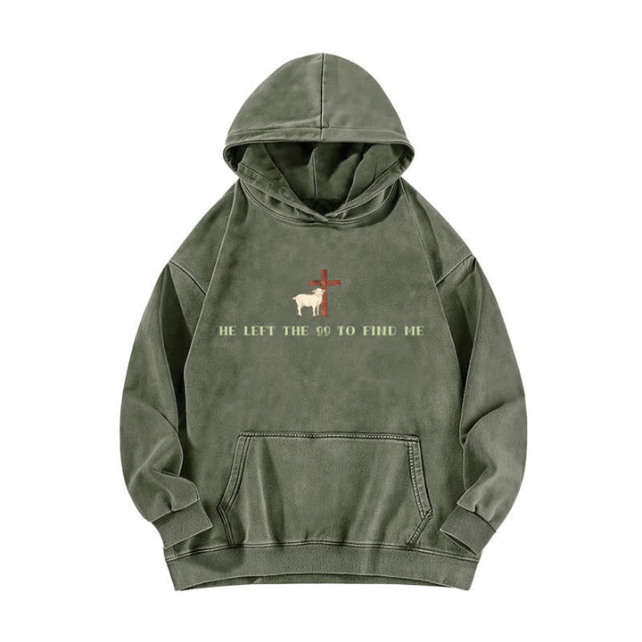 Christianartworkshop He Left The 99 Lamb Graphic Washed Hoodie - Army Green - 5XL - image 3