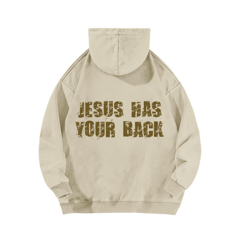 Christianartworkshop Jesus Has Your Back Vintage Cross Beige Washed Hoodie - image 1