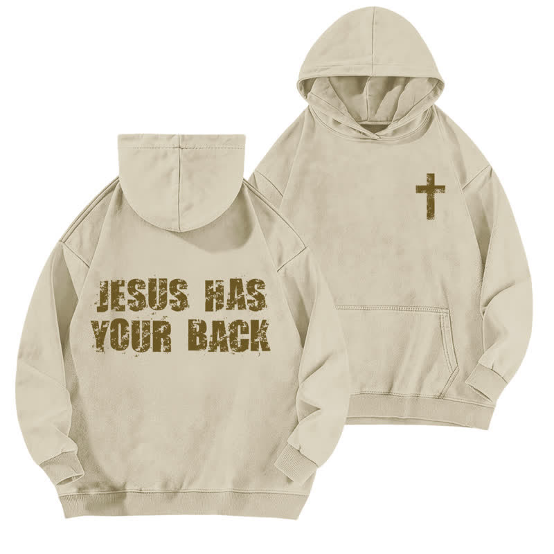 Christianartworkshop Jesus Has Your Back Vintage Cross Beige Washed Hoodie - Apricot - 5XL - image 0