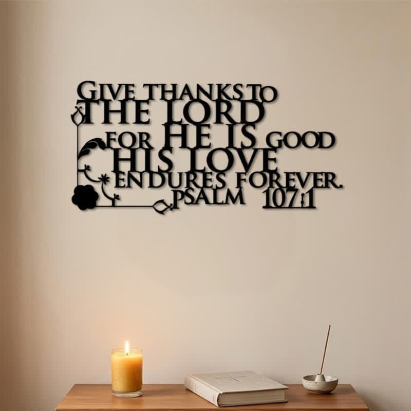 Christianartworkshop Cutout Metal Psalm 107:1 Wall Sign with Floral Scroll - image 1