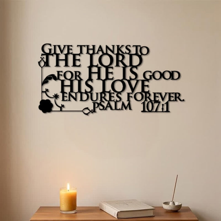 Christianartworkshop Cutout Metal Psalm 107:1 Wall Sign with Floral Scroll - image 1
