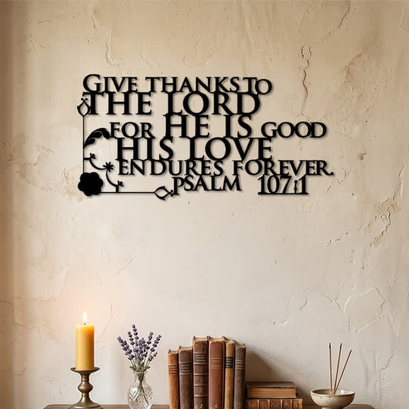 Christianartworkshop Cutout Metal Psalm 107:1 Wall Sign with Floral Scroll - image 3
