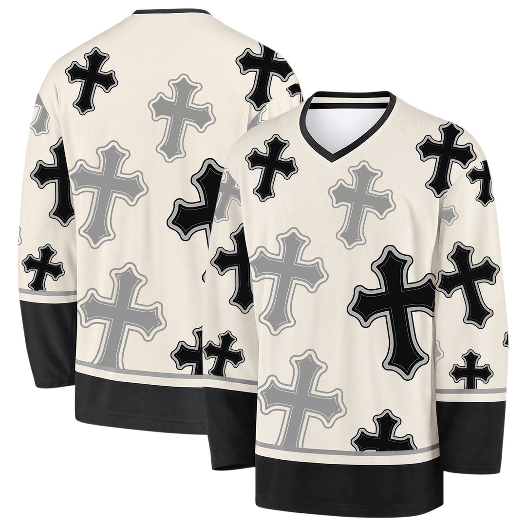 Christianartworkshop Vintage Cross Print V Neck Hockey Jersey - 5XL - image 0